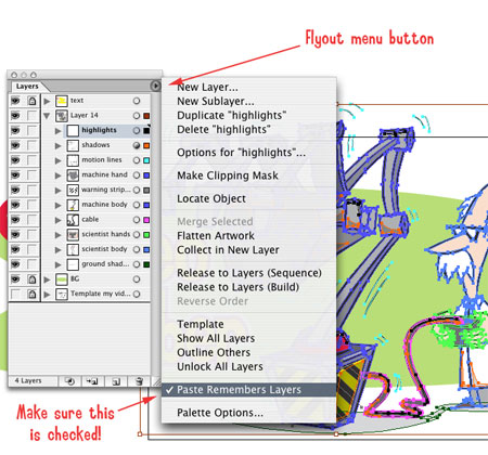 Illustrator Transparency Layer menu