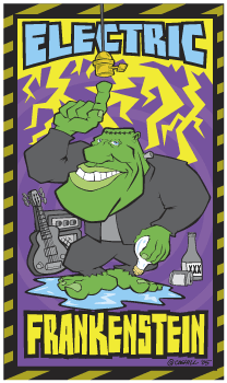 Electric Frankenstein cartoon rock concert poster