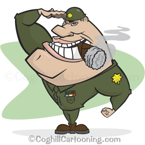 United States Military Officer saluting with cigar - Major Change cartoon illustration