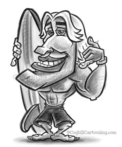 Surfer Dude cartoon character mascot art sketch