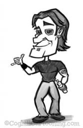 Rocker dude with tattoos & soul patch cartoon character sketch