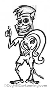 Cartoon guy with sexy girl sketch