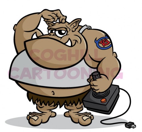 truth-gaming-ogre-mascot-cartoon character head scratch