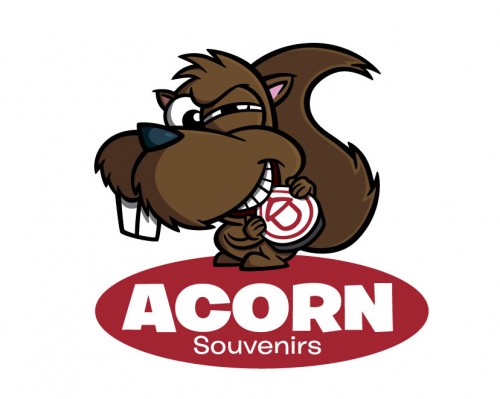 Squirrel cartoon character design for Acorn Souvenirs logo