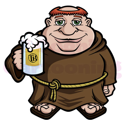 Monk cartoon character holding beer mug