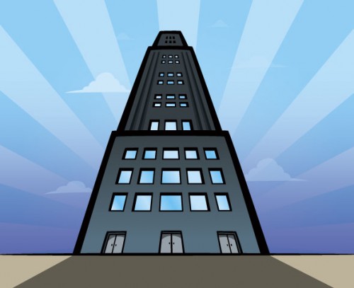 Cartoon-style skyscraper building illustration