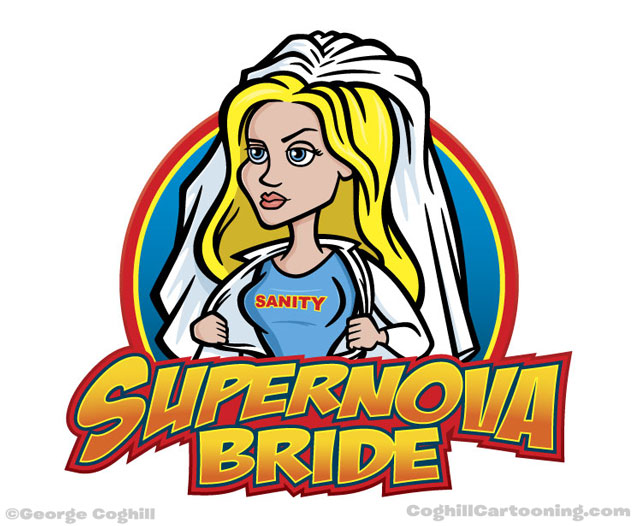 Superwoman superhero bride cartoon character logo