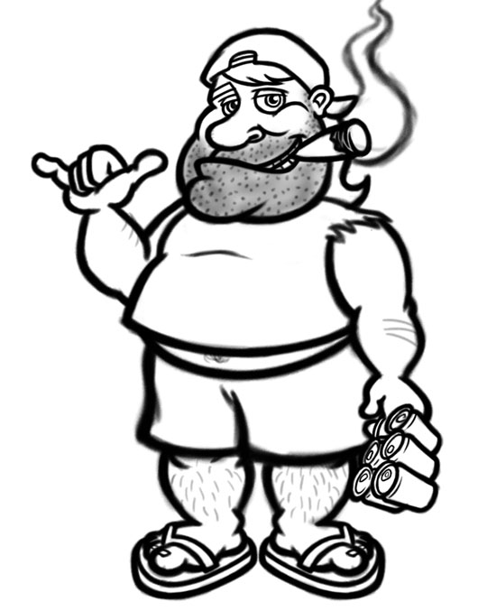 Fat hillbilly beach bum cartoon character artwork