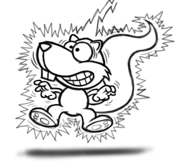 Electrocuted squirrel cartoon character sketch