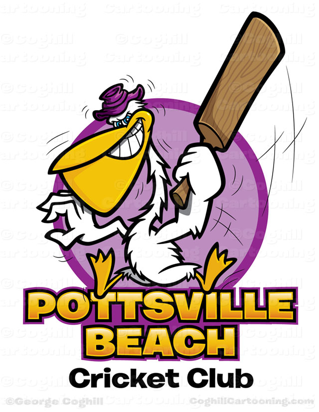 Cartoon pelican with cricket bat t-shirt art