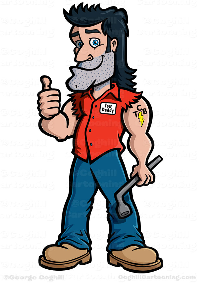 Tow Daddy hillbilly tow truck driver cartoon character art