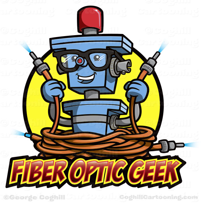 Cartoon robot character logo - Fiber Optic Geek by George Coghill