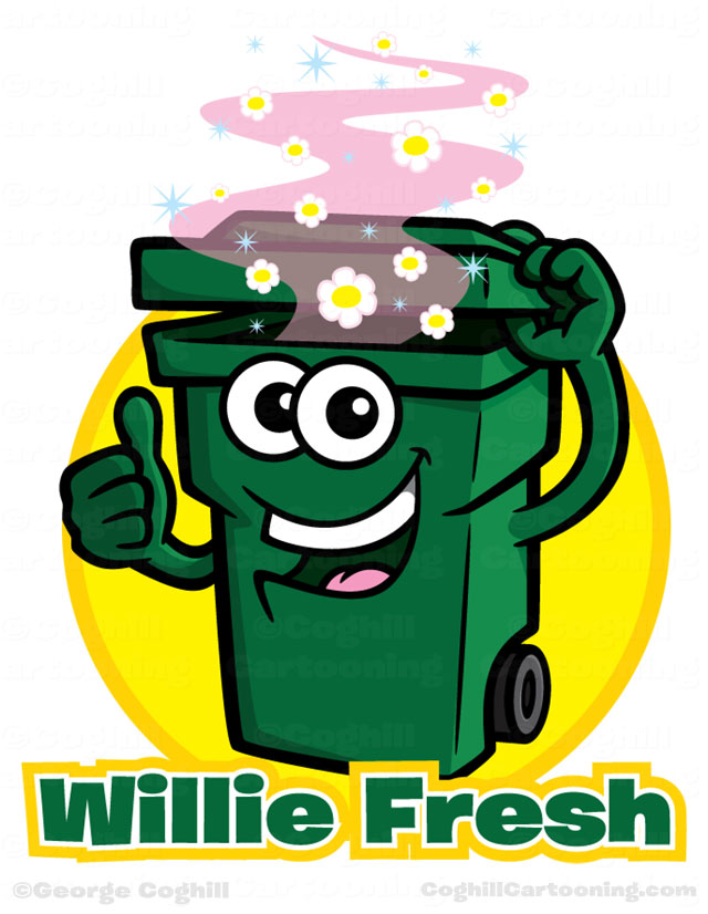 Garbage can cartoon logo & character - Wheelie Fresh