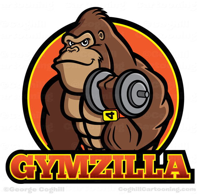 Gorilla Bodybuilder Cartoon Logo Gymzilla by George Coghill 