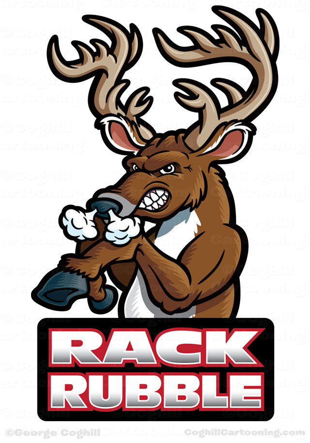 Rack Rubble angry deer cartoon character logo