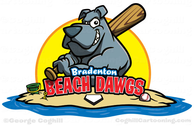 Dog with baseball bat for team cartoon logo Bradenton Beach Dawgs