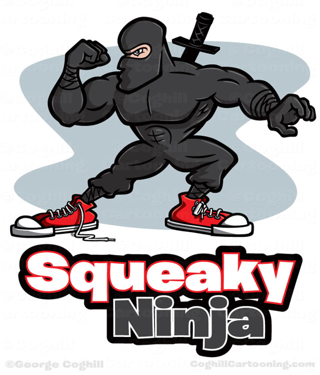ninja in Chuck Taylors sneakers cartoon character Squeaky Ninja