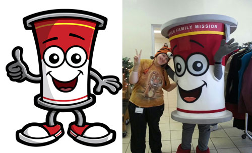 Soup can mascot cartoon character costume.