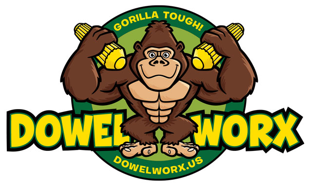 Dowel Worx gorilla cartoon logo by George Coghill.