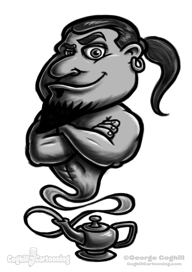 Genie In Lamp cartoon character sketch