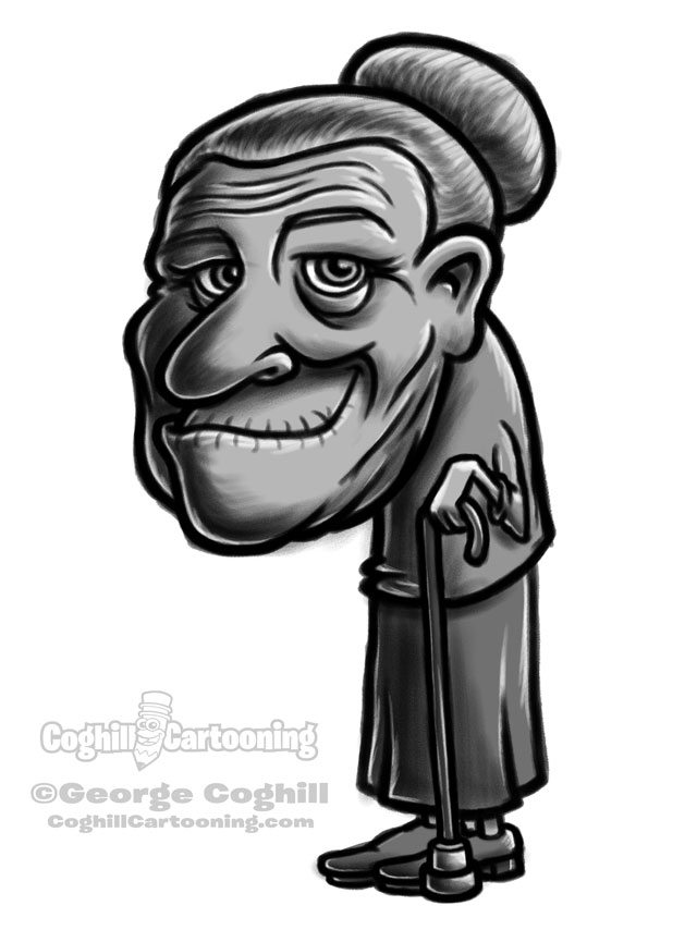 Little old lady cartoon character sketch.
