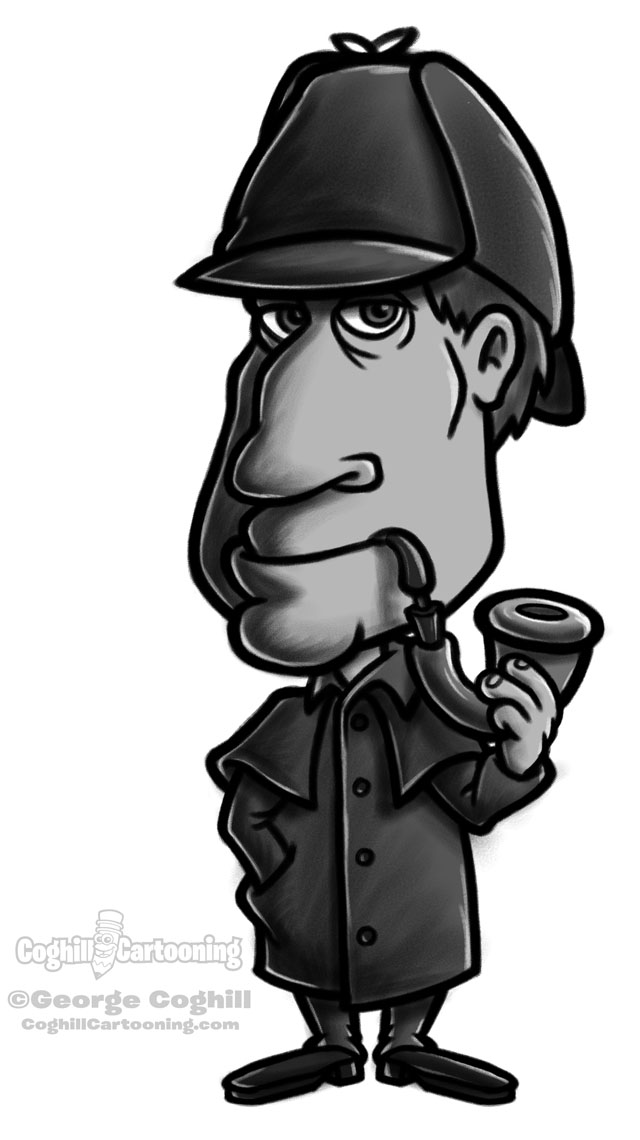 Sherlock Holmes cartoon character sketch | Coghill Cartooning | Cartoon  Logos & Illustration | Blog