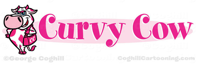Curvy Cow cartoon logo of pink cow by George Coghill