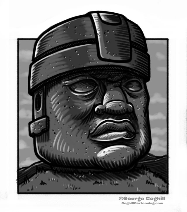 Olmec Head Statue Sculpture Mexico Cartoon Sketch