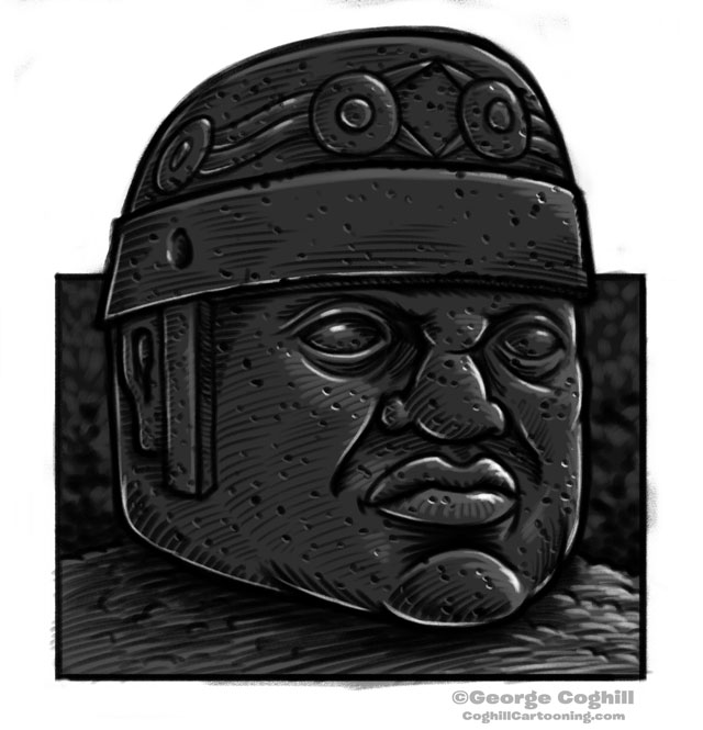 Olmec Colossal Head Statue Cartoon Sketch 10