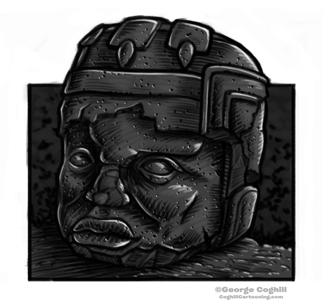 Olmec Colossal Head Statue Cartoon Sketch 7