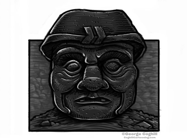 Olmec Colossal Head Sculpture Cartoon Sketch 9