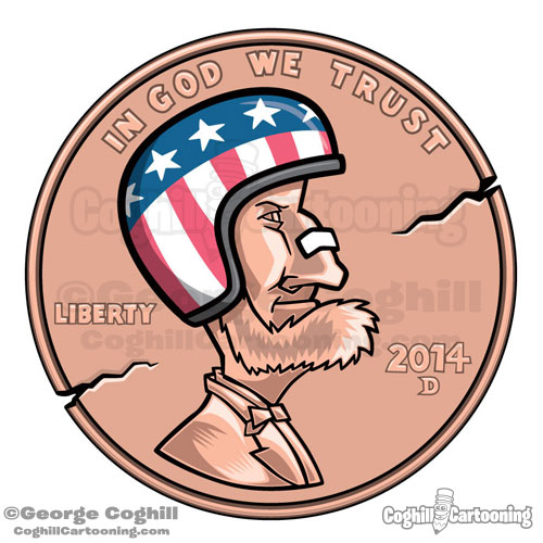 Coin Crash Cartoon Penny with Helmet