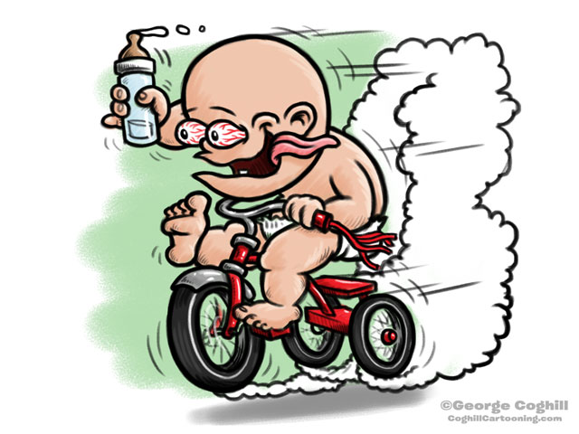 Baby Tricycle Hot Rod Cartoon Character Sketch | Coghill Cartooning |  Cartoon Logos & Illustration | Blog