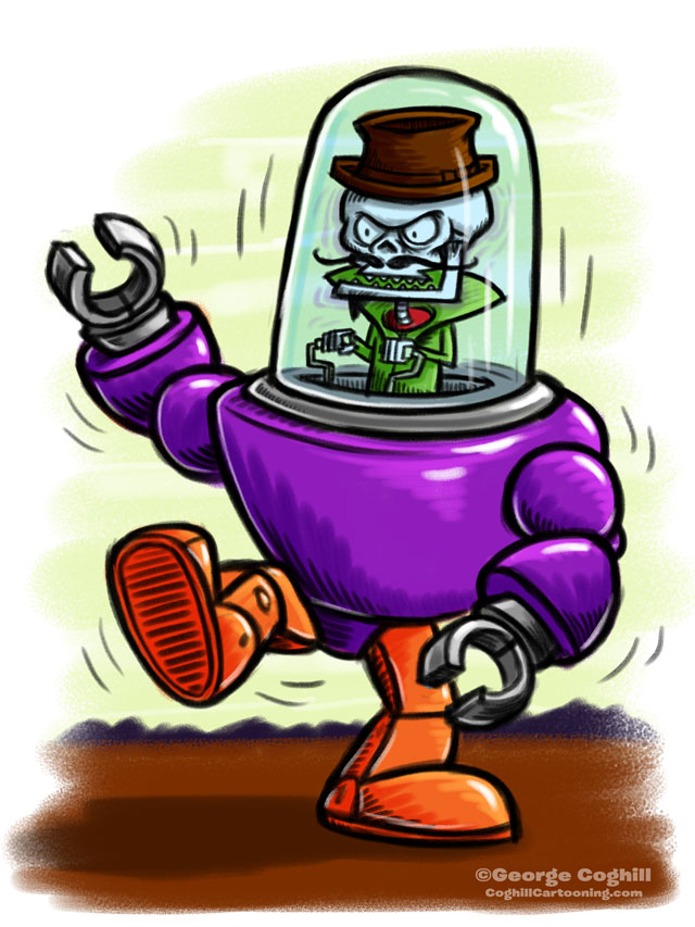 Evil Skeleton Robot Pilot Cartoon Character Sketch