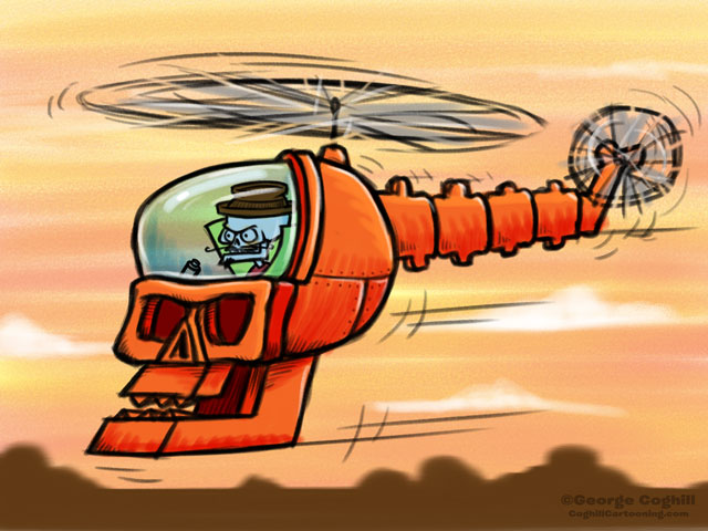 Evil Skeleton Skullcopter Cartoon Character Sketch