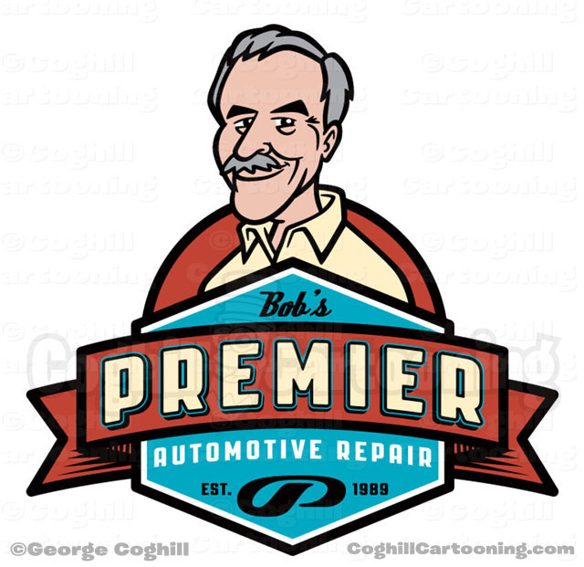 Bobs Premier Auto Retro Cartoon Logo Coghill