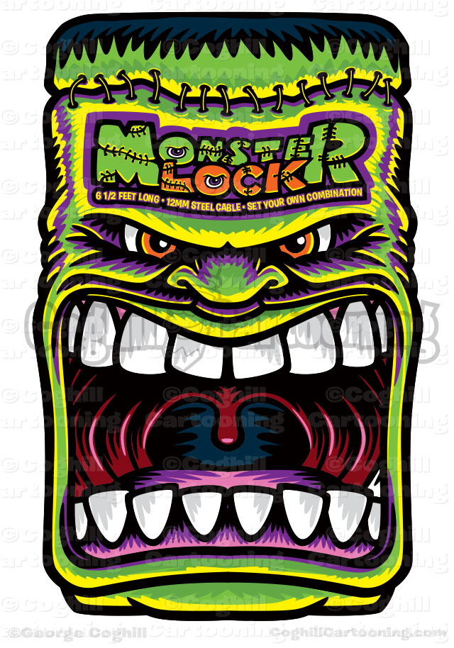 Monster Locks Bicycle Packaging Logo Cartoon Frankenstein Illustration Coghill