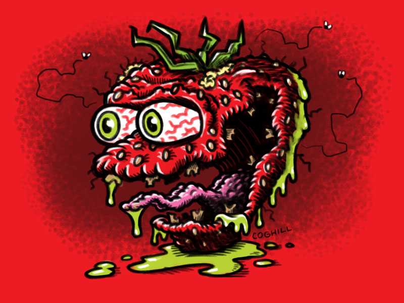 Sick Strawberry Lowbrow Food Cartoon Character Sketch Coghill
