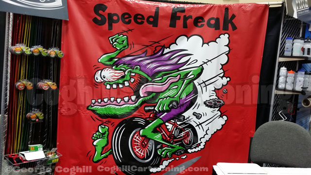 Speed Freak Bicycle Hot Rod Banner Cartoon Illustration Coghill