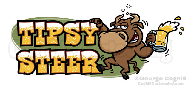Tipsy Steer Drunk Bull Cartoon Logo Illustration Coghill