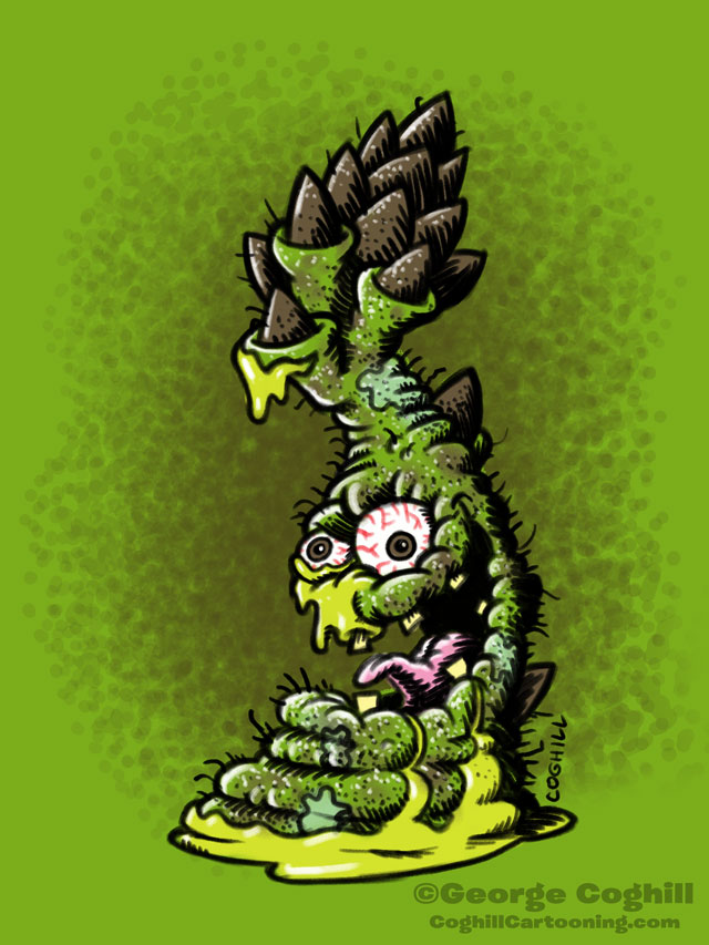 Atrocious Asparagus Food Vegetable Lowbrow Cartoon Character Sketch