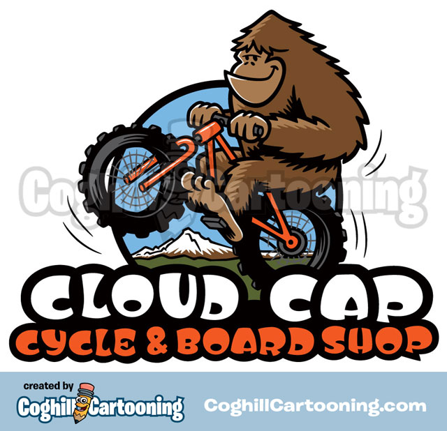 Sasquatch on Bicycle Cartoon Logo Cloud Cap Cycle & Board