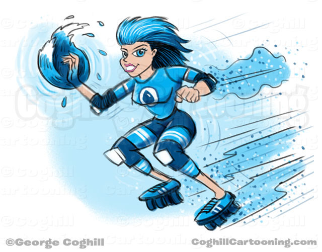 Roller Derby Girl Superhero Cartoon Character Concept Sketch Coghill