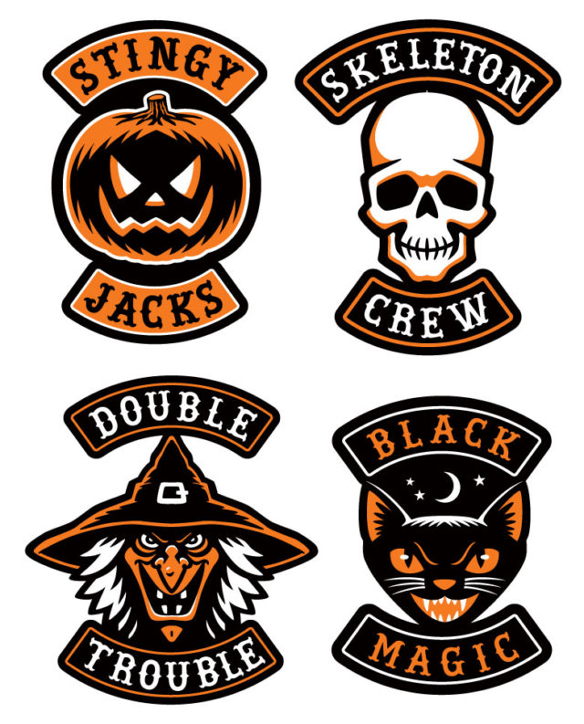 alloween biker patches pumpkin jack-o-lantern skull witch black cat