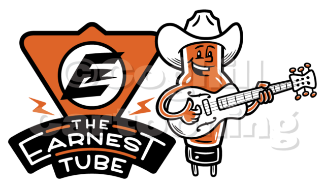 Earnest Tube retro vintage guitar cartoon logo.
