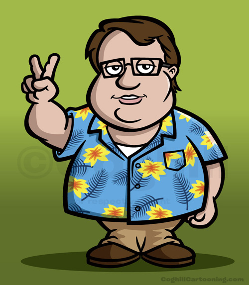 Cartoon character with Hawaiian shirt