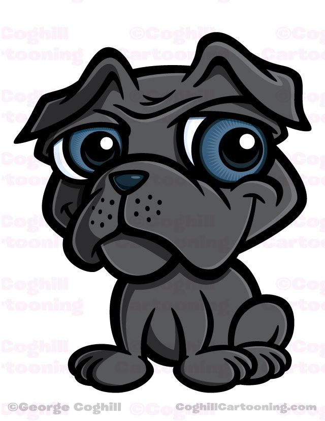 Cartoon character mascot illustration of a pug puppy dog