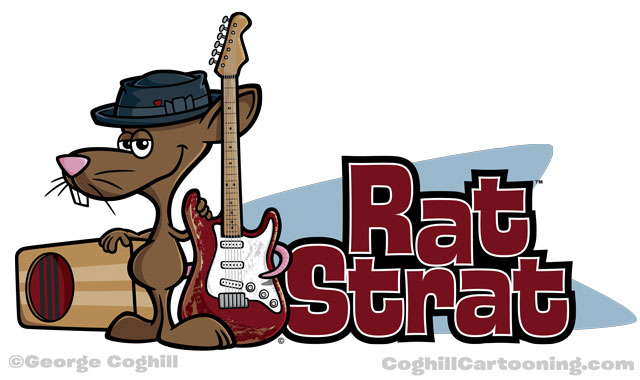 Cartoon mouse with guitar logo illustration