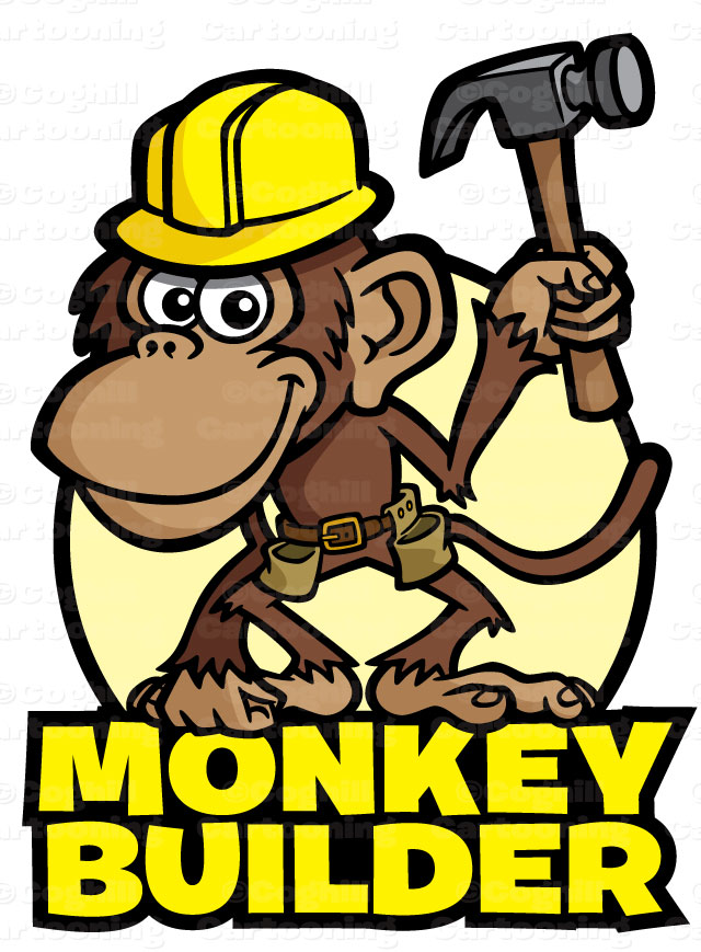 Cartoon monkey construction worked character & logo art