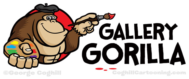 Gallery Gorilla cartoon logo featuring an artist gorilla
